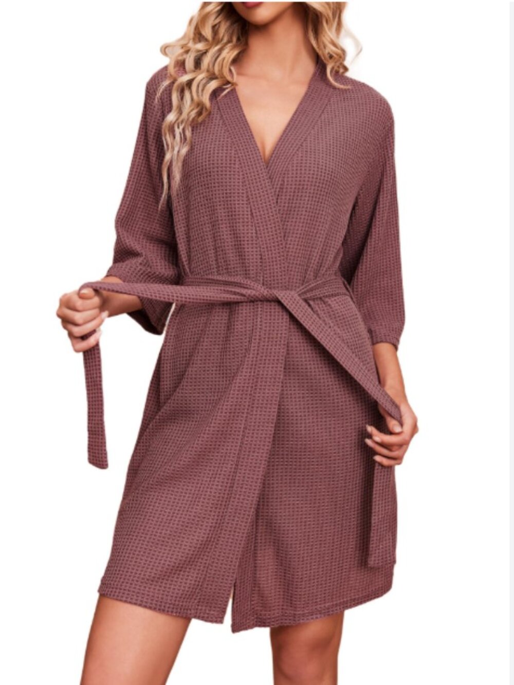 Ekouaer NWOT mauve rose waffle knit cozy size M short wrap robe basics